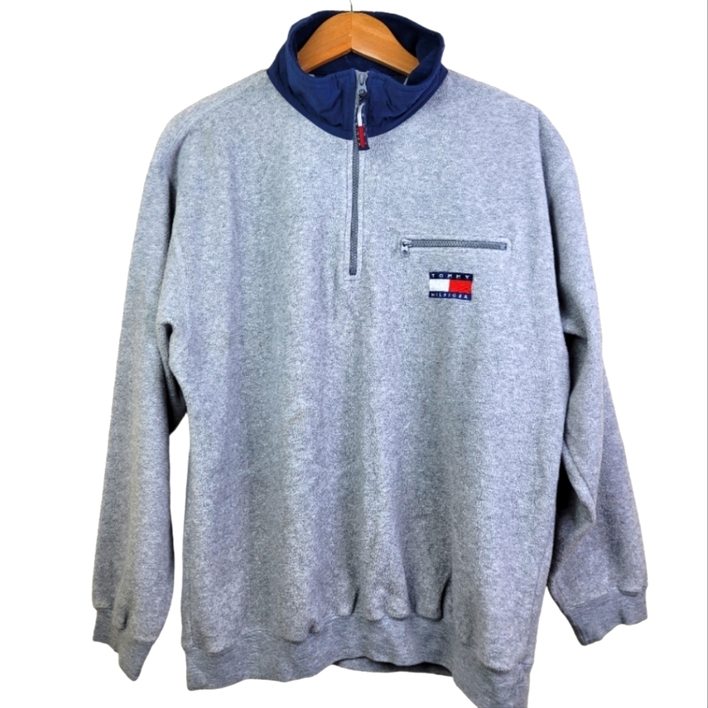 Tommy Hilfiger‎ Men's Gray Fleece 3/4" Zip Pullover